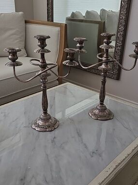 Vintage Silver Pair - 3-Arm Candelabra Candle Holders